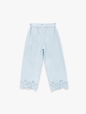Girls' Cotton Elastic Waist Embroidered Pants