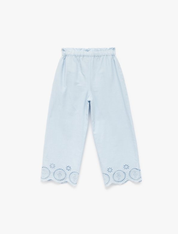 Girls' Cotton Elastic Waist Embroidered Pants