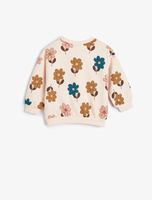 Girls' Baby Sweatshirt with Floral Print Long Sleeve Crew Neck Cotton Fleece