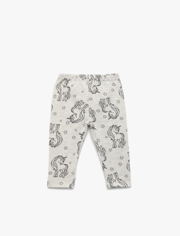 Girls' Cotton Leggings with Unicorn Print and Elastic Waist