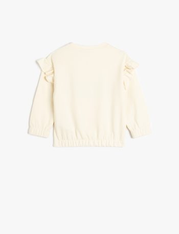 Girls' Long Sleeve Cat Print Cotton Sweatshirt with Ruffle Details