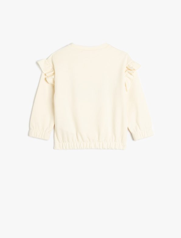 Girls' Long Sleeve Cat Print Cotton Sweatshirt with Ruffle Details