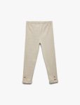 Girls' Herringbone Pattern Button Detail Elastic Waist Long Leggings