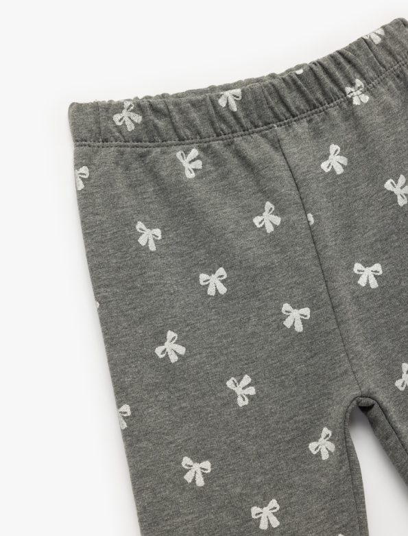Girls' Baby Bow Patterned Leggings with Elastic Waistband