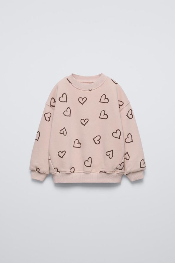 Girls' Cotton Pink Heart Pattern Sweatshirt and Jogger Set