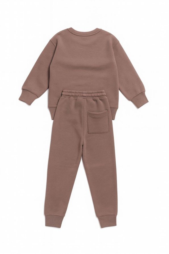 Boys' Cotton Brown Oversize Sweatshirt and Jogger Set - Comfortable and Stylish