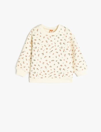 Girls' Floral Printed Cotton Long Sleeve Sweatshirt