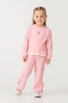 Girls' Cotton Pink Sweatshirt and Jogger Set with Ruffle Details
