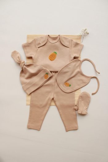 Pineapple Embroidered 5-Piece Short Sleeve Newborn Set