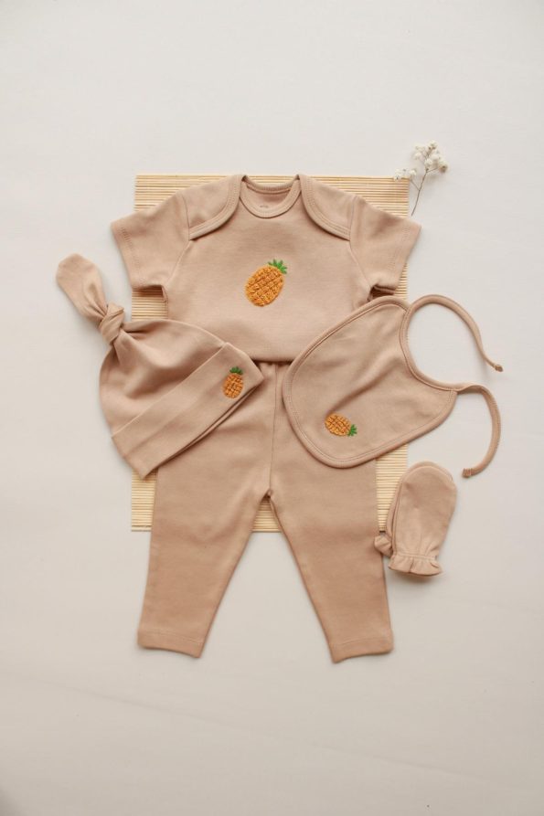 Pineapple Embroidered 5-Piece Short Sleeve Newborn Set