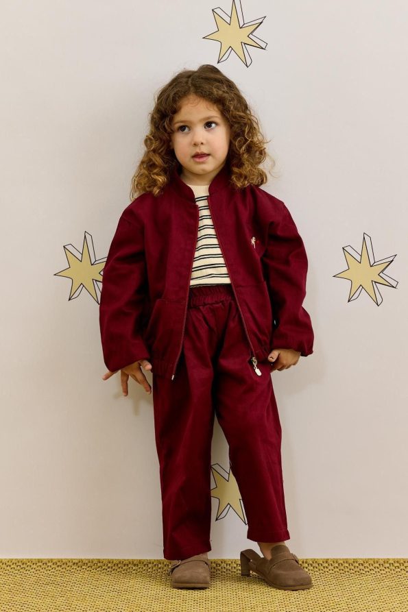 Embroidered Bomber Jacket Burgundy