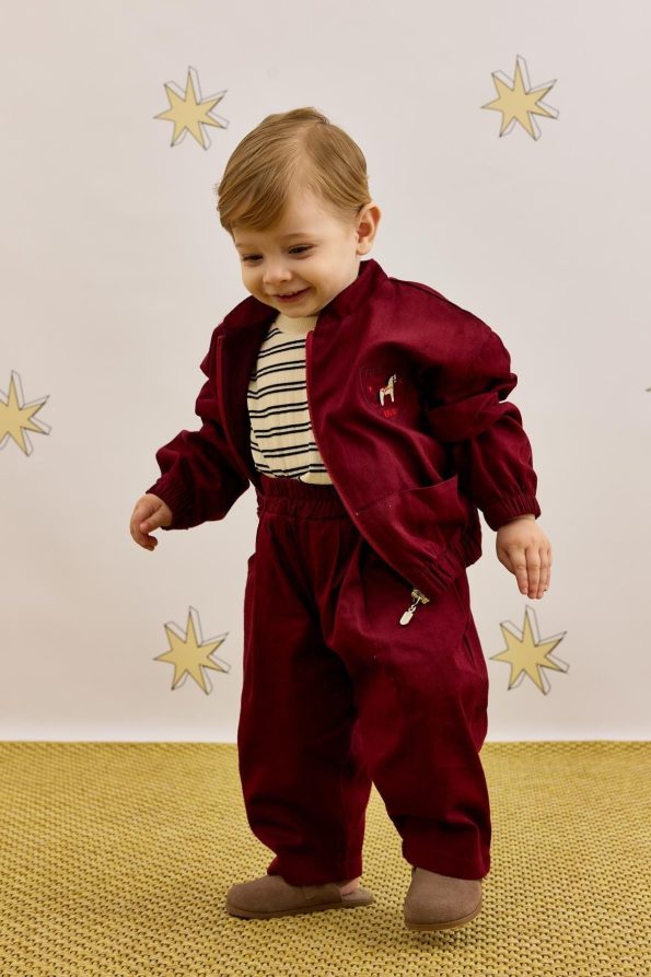Embroidered Bomber Jacket Burgundy