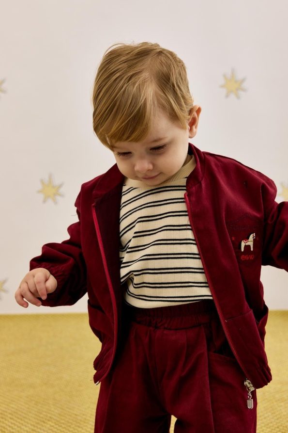 Embroidered Bomber Jacket Burgundy