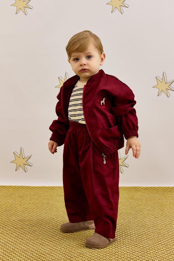 Embroidered Bomber Jacket Burgundy