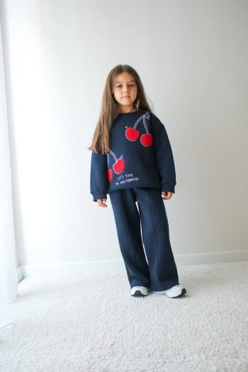 Cherry Punch Embroidered Set - Navy Blue