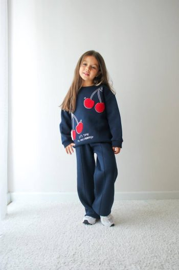 Cherry Punch Embroidered Set - Navy Blue