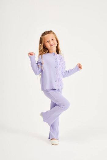 One-Sided Rose Appliqué Ribbed Set - Lilac