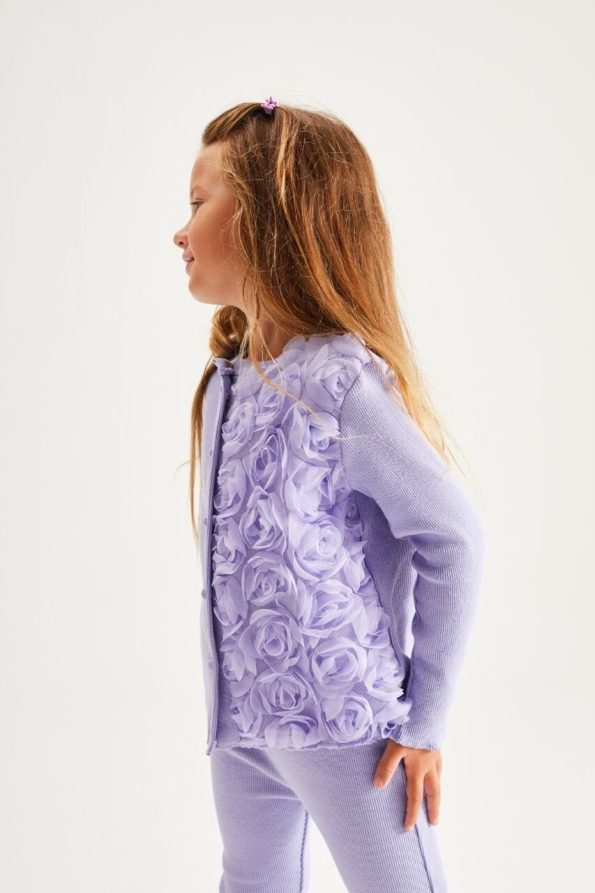 One-Sided Rose Appliqué Ribbed Set - Lilac