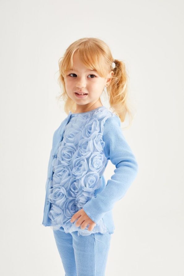 One-Sided Rose Appliqué Ribbed Set - Blue