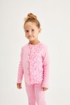 One-Sided Rose Appliqué Ribbed Set - Pink