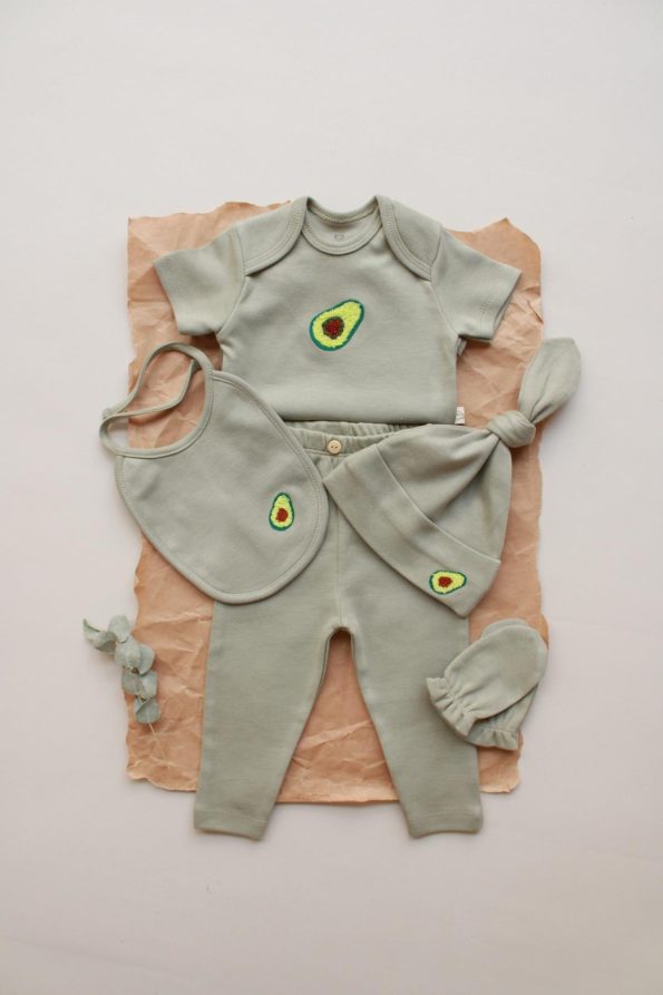 Embroidered Avocado 5-Piece Short Sleeve Newborn Set