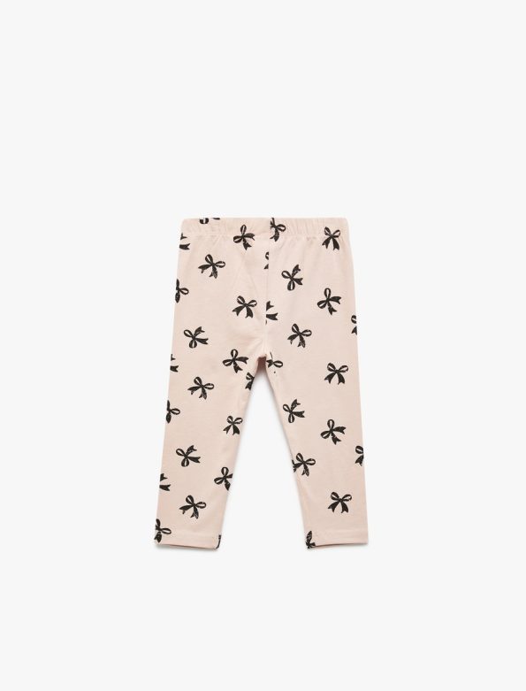 Girls' Cotton Long Leggings with Bow Detail