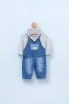 Boys' Baby Bear Embroidered Denim Overall Set – 3-Piece Cotton Outfit