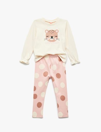 Girls' Cotton Long Sleeve Printed T-Shirt and Leggings Set