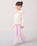 Girls' Cotton Lilac Bow Ruffle Collar Sweatshirt and Flared Pants Set