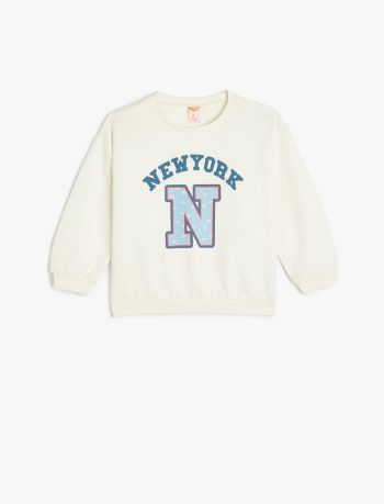Girls' Cotton Long Sleeve New York Print Sweatshirt