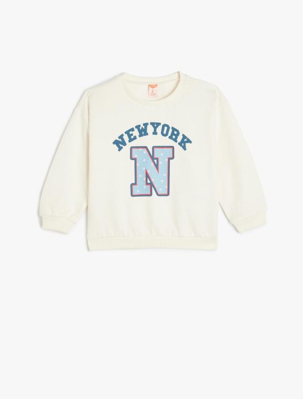 Girls' Cotton Long Sleeve New York Print Sweatshirt