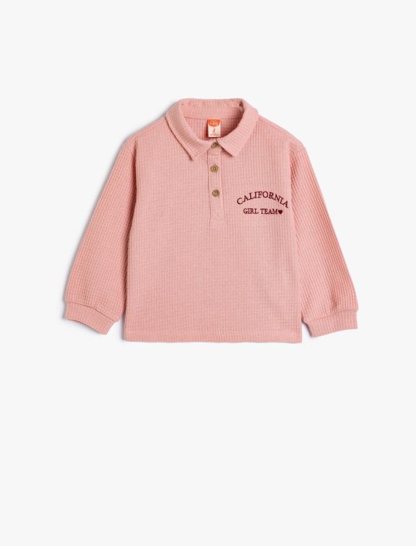 Embroidered Long Sleeve Polo Neck Sweatshirt for Baby Girls