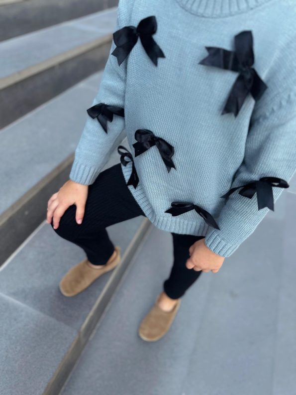 Knitted Bow Detail Sweater and Leggings Set for Girls
