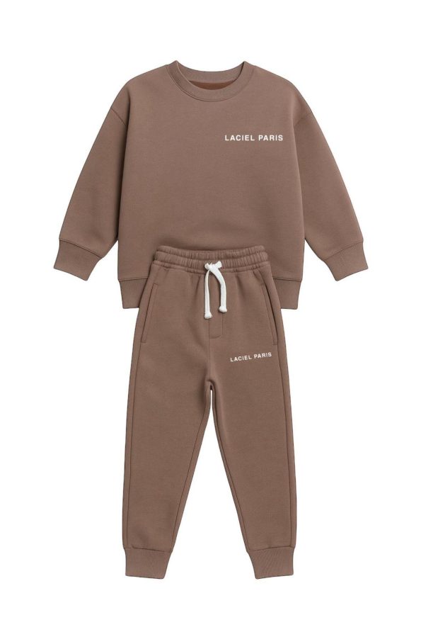 Boys' Cotton Brown Oversize Sweatshirt and Jogger Set - Comfortable and Stylish