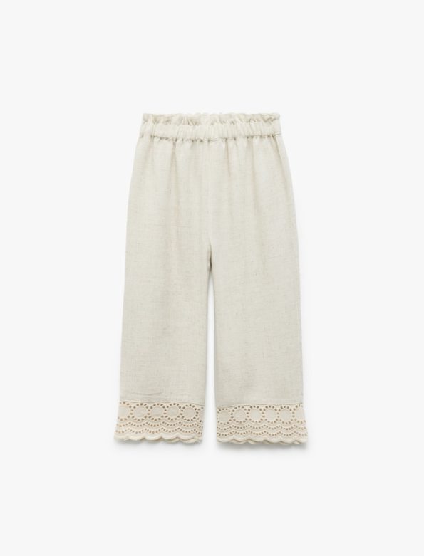 Girls' Woven Cotton and Viscose Blend Elastic Waist Broderie Pants