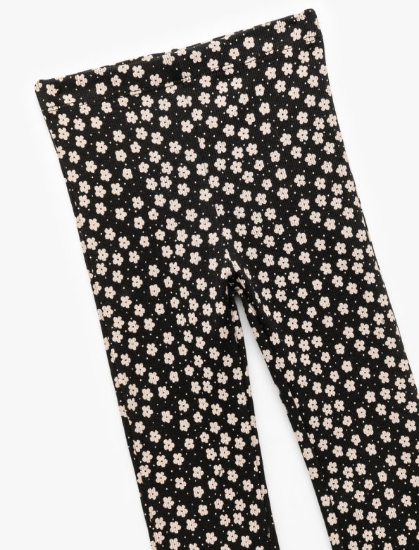 Girls' Floral Cotton Flared Leggings with Pockets