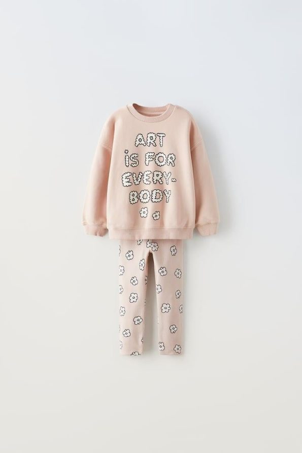 Girls' Cotton Blush Slogan Printed Sweatshirt and Floral Leggings Set