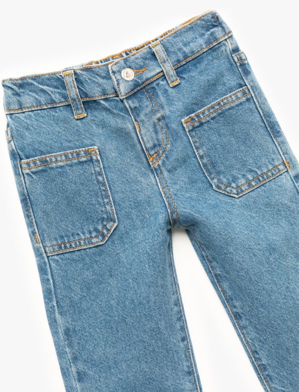 Girls' Cotton Pocket Detail Denim Pants