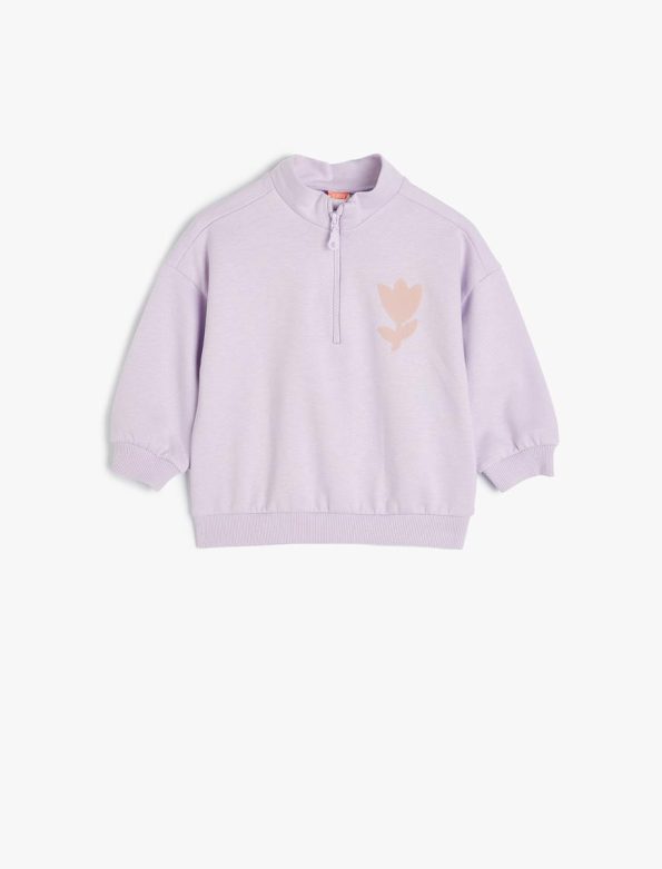 Girls' Baby Sweatshirt with High Neck and Half Zipper