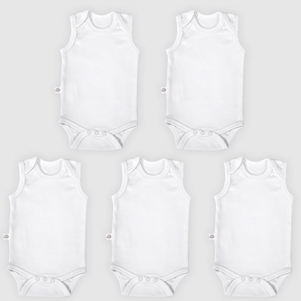 White Baby Bodysuit Sleeveless Set - 5 Pieces