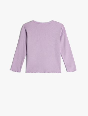 Girls' Long Sleeve Basic T-Shirt with Ribbed Cotton Crew Neck