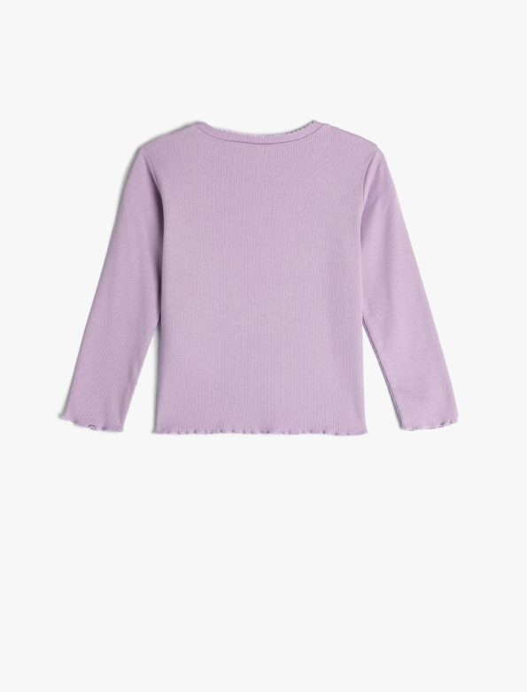 Girls' Long Sleeve Basic T-Shirt with Ribbed Cotton Crew Neck