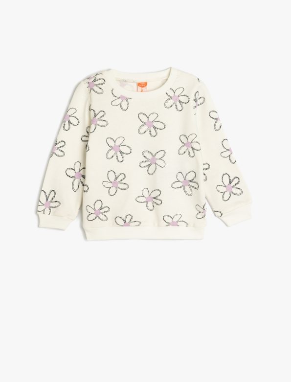 Girls' Long Sleeve Cotton Floral Print Sweatshirt