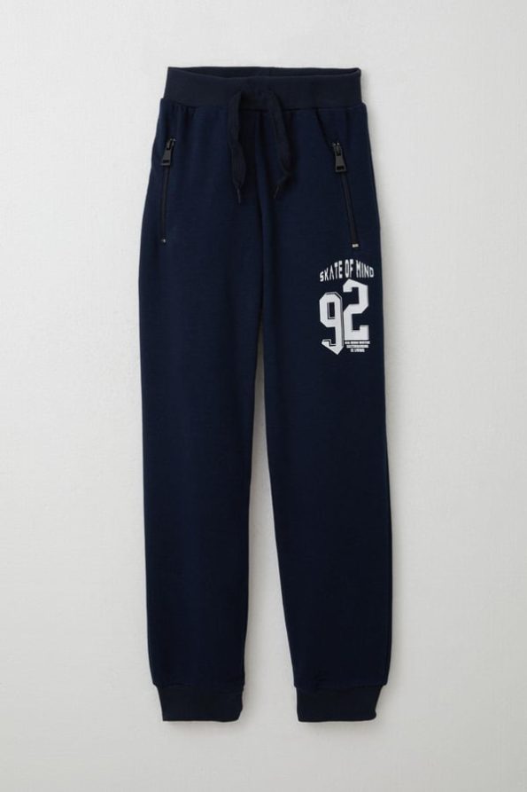 Boys' Dark Blue Zippered Pocket Sweatpants with Lace Accessory (Ages 7-12)