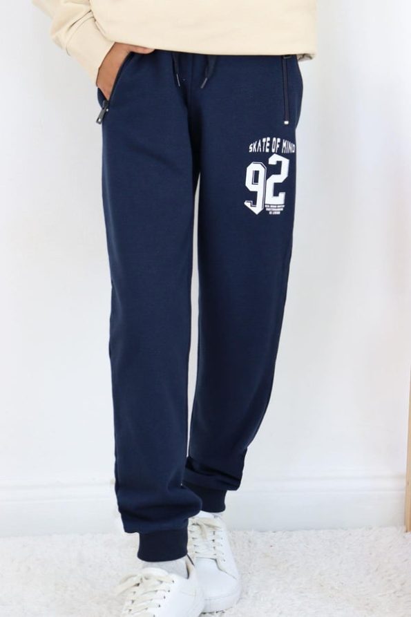 Boys' Dark Blue Zippered Pocket Sweatpants with Lace Accessory (Ages 7-12)