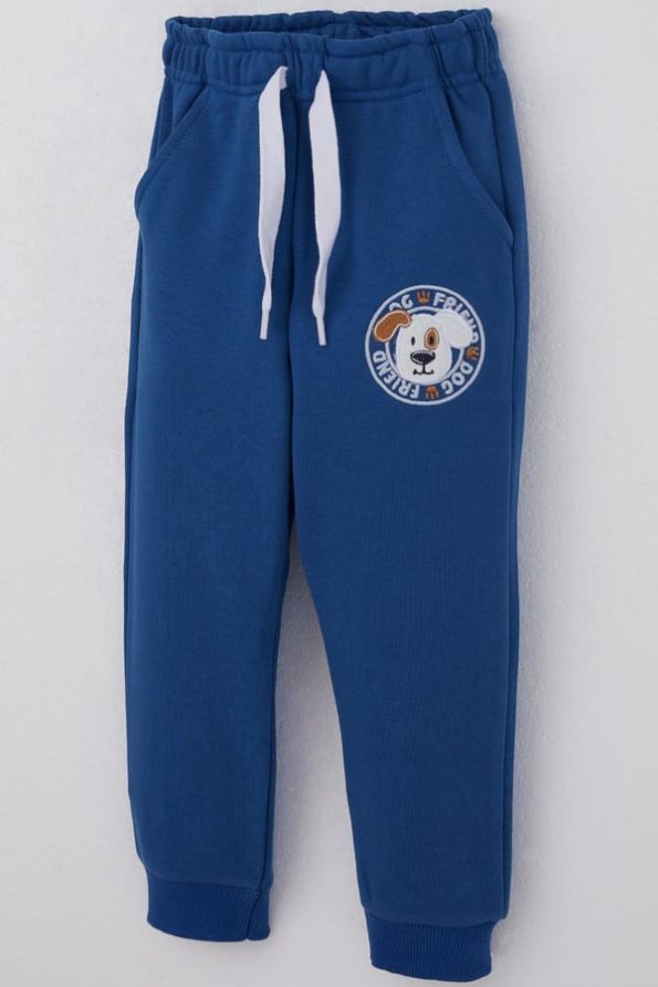 Boys' Blue Puppy Embroidered Lace-Up Pants (Ages 1-4)