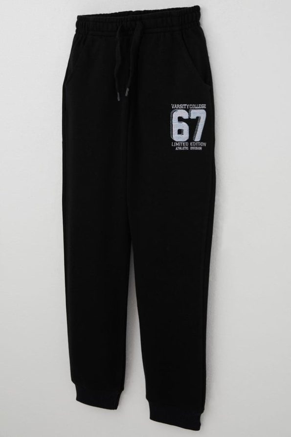 Boys' Black Sweatpants with Embroidery and Drawstrings (Ages 4-8)