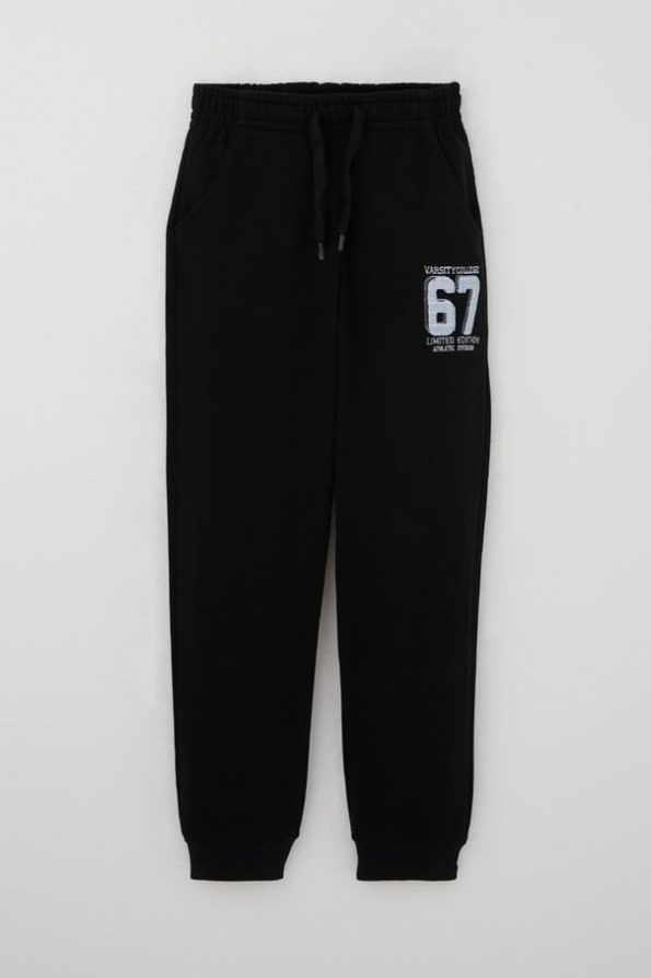 Boys' Black Sweatpants with Embroidery and Drawstrings (Ages 4-8)