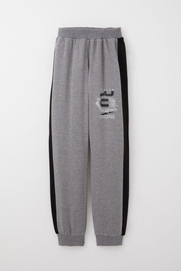 Boys' Hooded Tracksuit with Success-Themed Print in Dark Grey Melange (Ages 6-10)