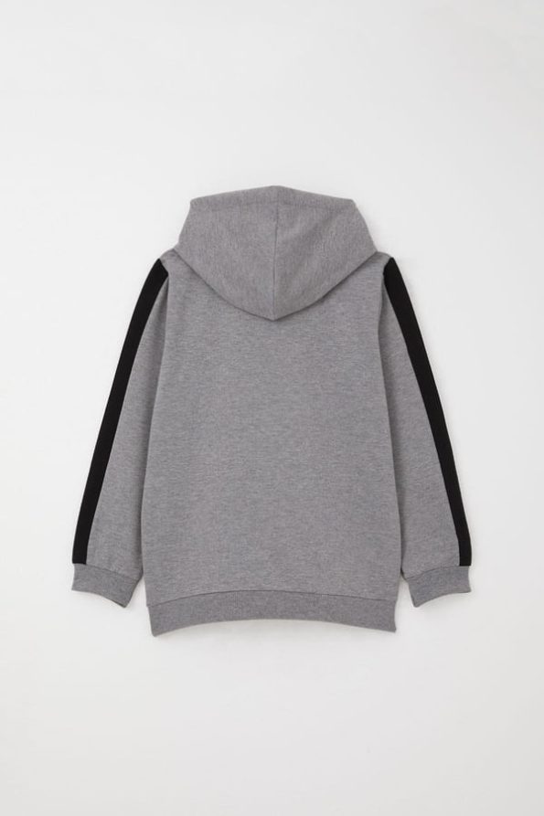 Boys' Hooded Tracksuit with Success-Themed Print in Dark Grey Melange (Ages 6-10)